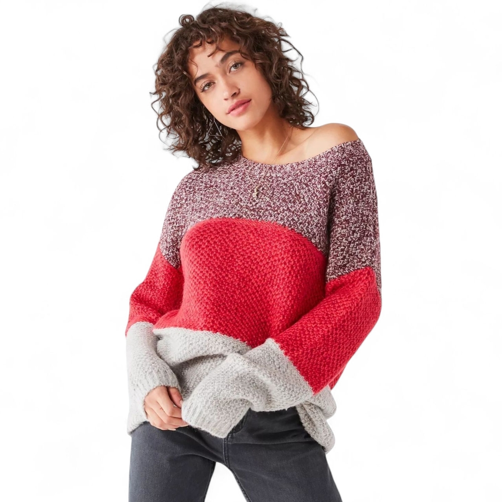 Urban Outfitters Oversized Maroon and Gray Knit Sweater Womens Size Small